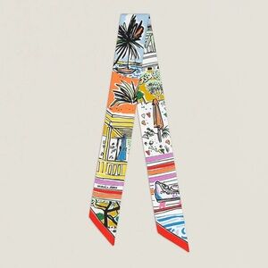 NWT Hermes Rayures d'Ete twilly ribbon scarf Red Orange Yellow